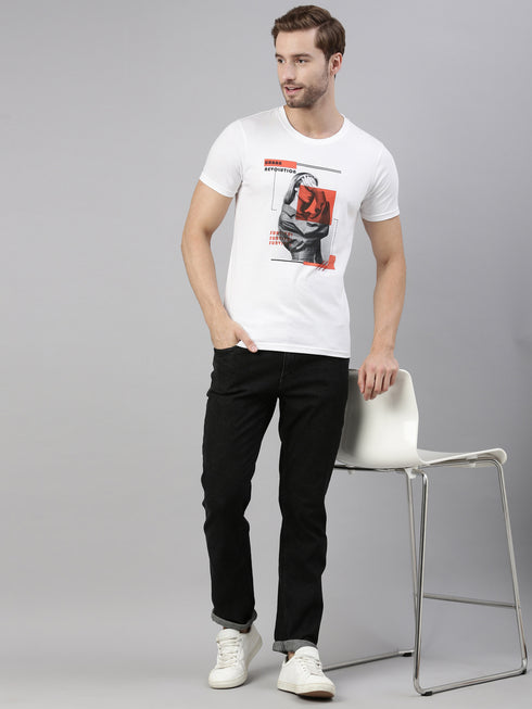 White Printed Crew Neck Tshirt